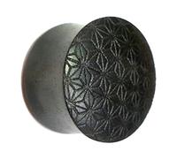 CHICNET Flesh Plug legno di ebano stella fiore della vita double flared nero incisione scura Piercing unisex organico orecchini 10mm