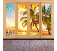 CHICORANGE Arazzo 3D con vista sulla finestra dell'oceano, appeso a parete, sole, tramonto, mare, spiaggia, paesaggi panoramici, for camera da letto, soggiorno, decorazioni for la casa(Y01,150.00 x 20