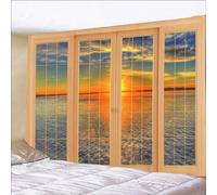 CHICORANGE Arazzo 3D con vista sulla finestra dell'oceano, appeso a parete, sole, tramonto, mare, spiaggia, paesaggi panoramici, for camera da letto, soggiorno, decorazioni for la casa(Y02,150.00 x 20