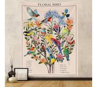 CHICORANGE Arazzo Vintage con Fiori e Uccelli, Piante, Foglie e Fiori, da Appendere alla Parete, Verticale, for l'identificazione della Natura, for Camera da Letto, Soggiorno, dormitorio(Bird,90.00 x