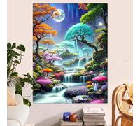 CHICORANGE Arazzo vintage con fiori e uccelli, piante, foglie e fiori, da appendere alla parete, verticale, for l'identificazione della natura, for camera da letto, soggiorno, dormitorio(Waterfall,90.