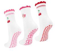 Chicpant Calzini da yoga con gommini antiscivolo da donna | Calzini da donna in cotone, motivo frutta, a metà polpaccio, traspiranti, per pilates, yoga, barre, balletto, antiscivolo