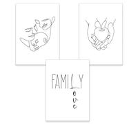 ChicResult Line Art FAMILY Set di 3 immagini da parete, decorazione moderna per la cameretta dei bambini, decorazione da parete con scritta, set di poster (3 x DIN A4 senza cornice)
