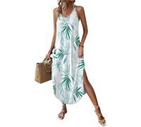 Chicrise Abito da Donna Estivo con Scollo a V, Maxi Abito Senza Maniche, Vestito da Spiaggia Lungo e Comodo, Casual con Spacco, XL