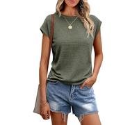 Chicrise Camicia Donna Estiva Waffle Maniche Corte Blusa Collo Rotondo Moda Top Leggero Lounge VerdeEsercito Grande 42-44 L