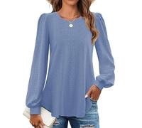 Chicrise Camicia Donna Manica Lunga Girocollo Blusa Autunnali Classico Camicette a Tinta Unita BluGrigio X-Grande 46-48 XL
