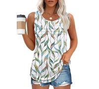 Chicrise Canotta Donna Estiva Lunga Maglia Senza Maniche Pieghe Top Moda Sciolta Multicolore Grande 42-44