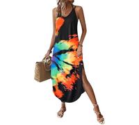 Chicrise Donna Vestito Lungo Collo a V Abito Elegante Estivo Canotta Spiaggia Spaghetti Indossare Multicolore Moyen 38-40