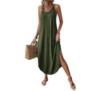 Chicrise Donna Vestito Lungo Collo a V Abito Elegante Estivo Canotta Spiaggia Spaghetti Indossare Verde 3X Grande 56-60