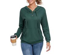 Chicrise Felpa con Cappuccio da Donna, con Bottoni, Scollo a V, a Maniche Lunghe, con Cappuccio, con Tasca, Verde da Sogno, L