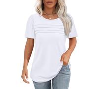 Chicrise Maglietta Maniche A Sbuffo Donna Plissettato T-Shirt Scollo Rotond Allentate Tunica Elegante Curvy Bianco 2X Large 50-54