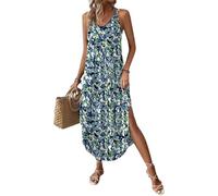Chicrise Vestito Donna Elegante Lungo Abito Senza Maniche Prendisole Mare Taglie Forti Blu Medio 38-40
