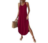 Chicrise Vestito Donna Elegante Lungo Abito Senza Maniche Prendisole Mare Taglie Forti Rosso 3X Grand 56-60