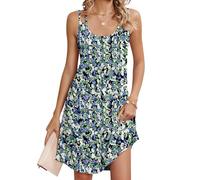 Chicrise Vestito Donna Estivo Senza Girocollo Maniche Abito Elegante con Spalline Casual Swing Abiti Mare Blu Bianco Fiori Extra Large 46