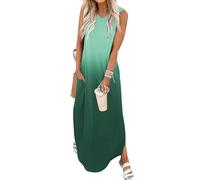 Chicrise Vestito Elegante Donna Lungo Maxi Abito Senza Maniche Vestiti Estivo Semplice Verde Grande 42-44