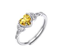 ChicSilver Anelli Donna Argento 925 Regolabili con Citrino Pietra Portafortuna Novembre, Cuore Blu, Confezione Regalo