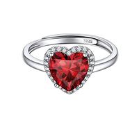ChicSilver Anello Argento 925 Pietra Rossa Donna, Anelli Donna Cuore Regolabile Rosso Pietra Gennaio Confezione Regalo