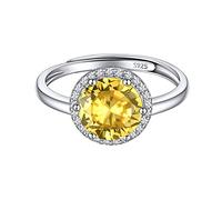 ChicSilver Anello Argento Con Quarzo Citrino Anelli Argento Regolabili Donna, Rotondo Anelli Con Quarzo Citrino Pietra Novembre Confezione Regalo