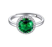 ChicSilver Anello Argento Con Smeraldo Anello Verde, Regolabile Anello Rotondo Smeraldo Argento 925 Con Smeraldo Pietra Maggio Confezione Regalo