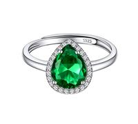 ChicSilver Anello Argento Con Smeraldo Verde, Regolabile Goccia Lacrime 925 - Pietra Maggio Con Confezione Regalo
