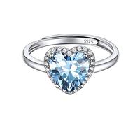 ChicSilver Anello Donna Acquamarina in Argento 925 - Regolabile a Forma di Cuore, Pietra di Marzo, Confezione Regalo