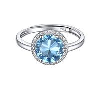 ChicSilver Anello Donna Acquamarina Pietra Anello Argento Acquamarina, Regolabile Anello Rotondo Argento 925 Acquamarina Argento 925 Pietra Marzo Confezione Regalo