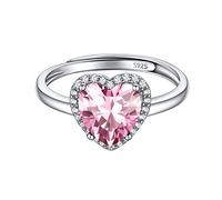 ChicSilver Anello Donna Rosa Argento 925, Regolabile Anello a Forma di Cuore Tormalina Rosa Pietra Ottobre Confezione Regalo