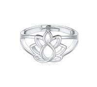 ChicSilver Anello Rigido Regolabile Donna Loto Fiore in Argento 925 Placcato Platino, Gioiello Delicato Porta Fortuna Amuleto Misura 12-27 - Regalo Per Lei