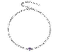 ChicSilver Cavigliera Donna Argento 925 Pietra Punto Luce Febbraio Ametista Cavigliera Argento Donna Regolabile Cavigliera Gioiello Donna