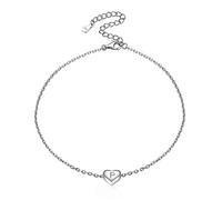 ChicSilver Cavigliera Donna in Argento Sterling 925, Ciondolo Cuore Alfabeto Lettera Iniziale Piccolo Delicato alla Moda, Catena Rolo Regolabile Sottile 22 + 5 CM, con Confezione - Argento P