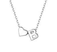 ChicSilver Collana Argento 925 Donna, Collana Donna Argento Cuore con Iniziale Lettera B Lunga 41+5CM, Ciondolo Lettera Ragazza Amicizia Idee Regalo per Compleanno Anniversario Natale
