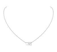 ChicSilver Collana Argento 925 Donna, Collana Donna Argento Cuore con Iniziale Lettera N Lunga 41+5CM, Ciondolo Lettera Ragazza Amicizia Idee Regalo per Compleanno Anniversario Natale