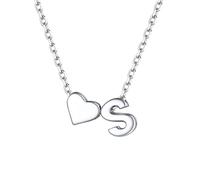 ChicSilver Collana Argento 925 Donna, Collana Donna Argento Cuore con Iniziale Lettera S Lunga 41+5CM, Ciondolo Lettera Ragazza Amicizia Idee Regalo per Compleanno Anniversario Natale