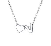 ChicSilver Collana Argento 925 Donna, Collana Donna Argento Cuore con Iniziale Lettera V Lunga 41+5CM, Ciondolo Lettera Ragazza Amicizia Idee Regalo per Compleanno Anniversario Natale