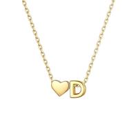 ChicSilver Collana Argento 925 Donna, Collana Donna Oro Cuore con Iniziale Lettera D Lunga 41+5CM, Ciondolo Lettera Ragazza Amicizia Idee Regalo per Compleanno Anniversario Natale