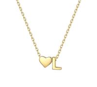 ChicSilver Collana Argento 925 Donna, Collana Donna Oro Cuore con Iniziale Lettera L Lunga 41+5CM, Ciondolo Lettera Ragazza Amicizia Idee Regalo per Compleanno Anniversario Natale