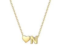 ChicSilver Collana Argento 925 Donna, Collana Donna Oro Cuore con Iniziale Lettera N Lunga 41+5CM, Ciondolo Lettera Ragazza Amicizia Idee Regalo per Compleanno Anniversario Natale