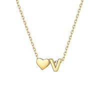 ChicSilver Collana Argento 925 Donna, Collana Donna Oro Cuore con Iniziale Lettera V Lunga 41+5CM, Ciondolo Lettera Ragazza Amicizia Idee Regalo per Compleanno Anniversario Natale