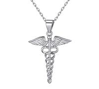 ChicSilver Collana caducea in argento 925, ciondolo a forma di angelo due serpenti caducei medici con catena regolabile 45+5 cm, gioielli regalo per uomo donna medico infermiere, argento sterling