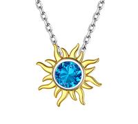 ChicSilver Collana con ciondolo con sole in argento 925 per donna, girocollo, catena regolabile, 40+5 cm, gioielli con pietra della nascita per la festa della mamma, zaffiro blu
