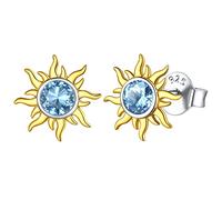 ChicSilver Orecchini a Lobo Argento 925 Sole, Orecchini con Pietre Blu Acquamarina Marzo Confezione Regalo