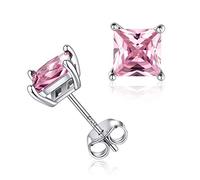 ChicSilver Orecchini Argento Rosato, Orecchini a Lobo Oro Rosa Pietre Quadrata, Opale Ottobre Confezione Regalo