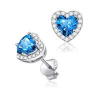 ChicSilver Orecchini Donna a Lobo Argento 925 Cuore con Pietra Azzurra, Orecchini Pietra Blu Turchese Decembre Confezione Regalo