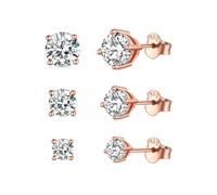 ChicSilver Orecchini Donna Argento 925, 3/4/5 Paia Set Orecchini Donna Oro Rosa, Orecchino a Lobo Punto Luce con Zirconia Cubica, Confezione Regalo