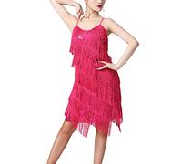 CHICTRY Abito da Ballo Latino Americano con Paillettes a Frange Donna Vestito da Samba Rumba Jazz Salsa Tango Abito Senza Maniche 1920s Flapper Dress Hot Pink XXL