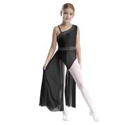 CHICTRY Abito da Danza Moderna Lirica da Bambina Strass Body da Pattinaggio Artistico Leotards con Spalle Scoperte Vestito da Balletto Jazz Latino Dancewear Nero 13-14 anni