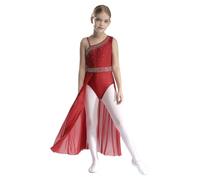 CHICTRY Abito da Danza Moderna Lirica da Bambina Strass Body da Pattinaggio Artistico Leotards con Spalle Scoperte Vestito da Balletto Jazz Latino Dancewear Borgogna 11-12 anni