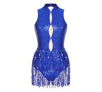 CHICTRY Abito da Donna con Paillettes Nappa da Ballo Body da Danza Latino Americano Senza Maniche Vestito Danza Classica Body da Ballerina Jazz Salsa Samba Rumba Blu reale A L