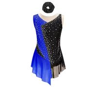 CHICTRY Abito da Pattinaggio Artistico Bambina Paillettes Leotards da Danza Classica Moderna + Copricapo Body da Ginnastica Ballerina Ballo Latino Jazz Dancewear Blu 9-10 anni