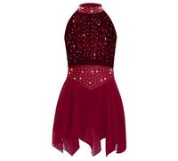 CHICTRY Abito da Pattinaggio Artistico Bambina Paillettes Tutu Vestito Danza Classica Body da Balletto Abito da Ballo Latino Ballerina Costumi di Danza Jazz Performance Borgogna D 13-14 anni
